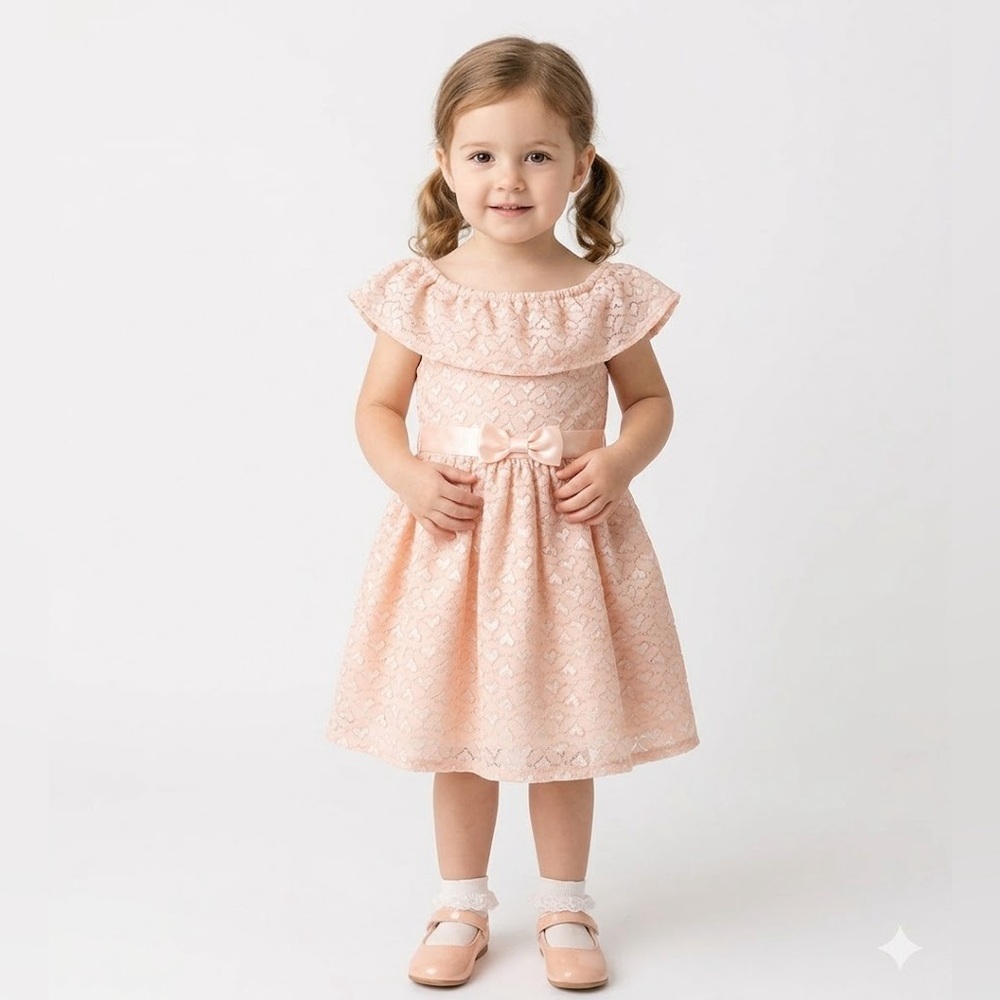 Nannette  Coral Pink Lace Dress with Bow